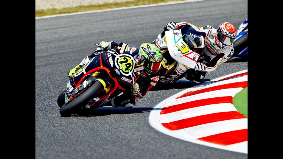 Elias riding ahead of Corsi at the Catalunya Circuit