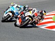 Noyes riding ahead of Canepa at the Catalunya Circuit
