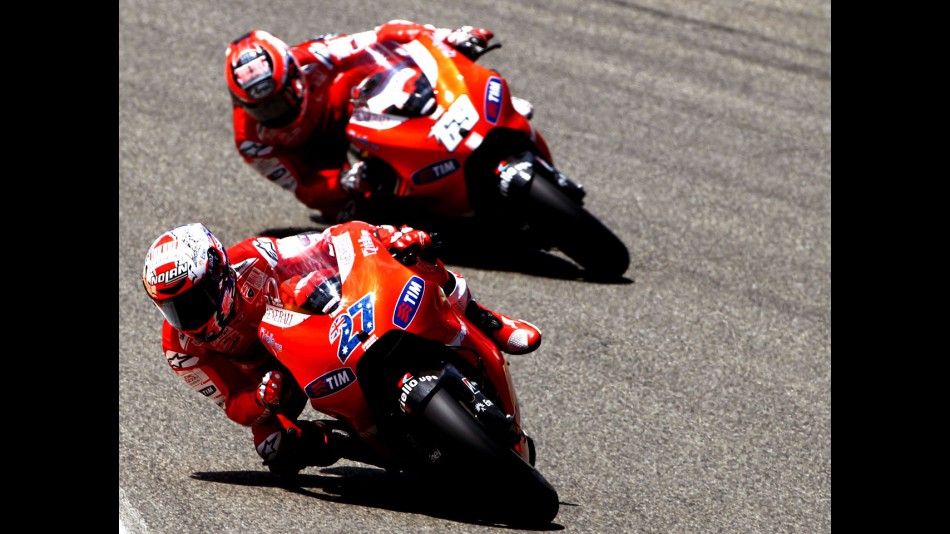 The ducati team Hayden and Stoner in action