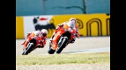Hayden riding ahead of Stoner during the FP1 in Sachsenring