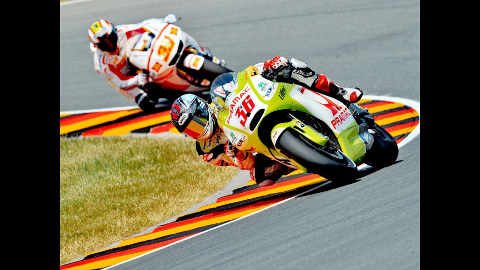 Kallio riding ahead of Melandri in Sachsenring