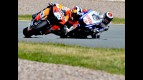 Pedrosa riding ahead of Lorenzo during the race in Sachsenring