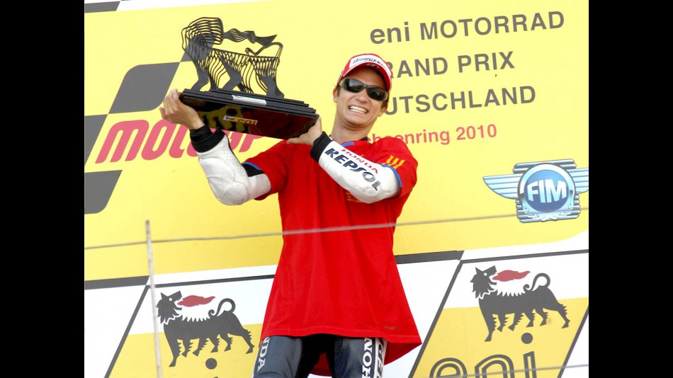 Dani Pedrosa on the podium in Sachsenring