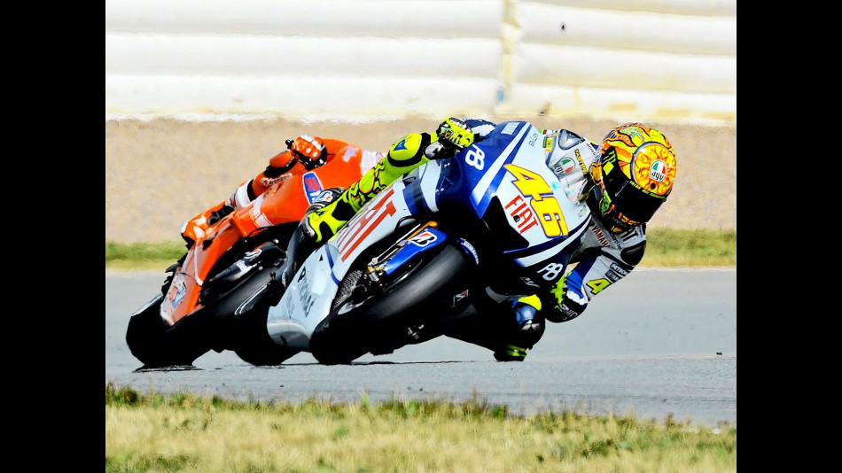 Rossi riding ahead of Stoner in Sachsenring