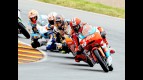 Alberto Moncayo riding ahead of 125cc group in Sachsenring