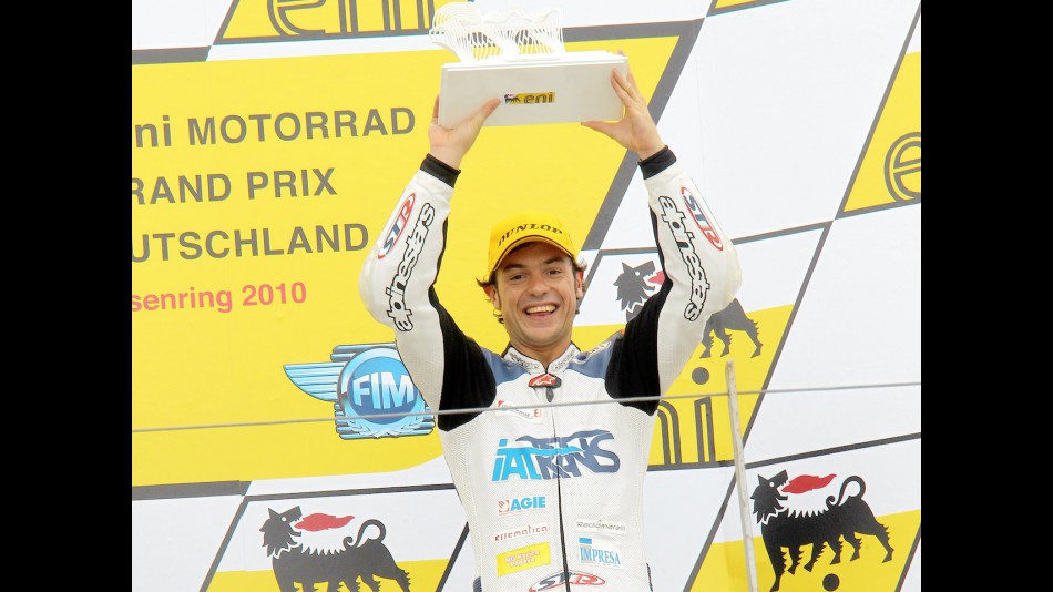 Roberto Rolfo on the podium in Sachsenring
