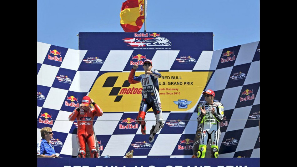 Lorenzo, Stoner and Rossi at Red Bull US Grand Prix podium