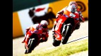 The ducati riders Nicky Hayden and Casey Stoner in action