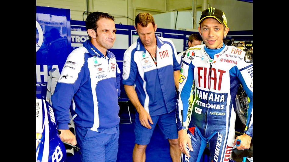 Davide Brivio and Valentino Rossi in the Fiat Yamaha garage