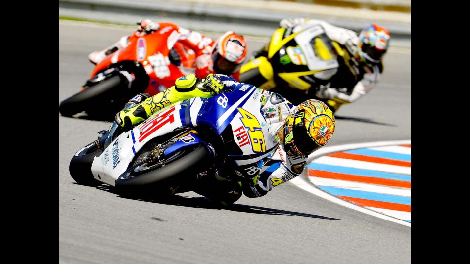 Rossi riding ahead of Hayden and Edwards