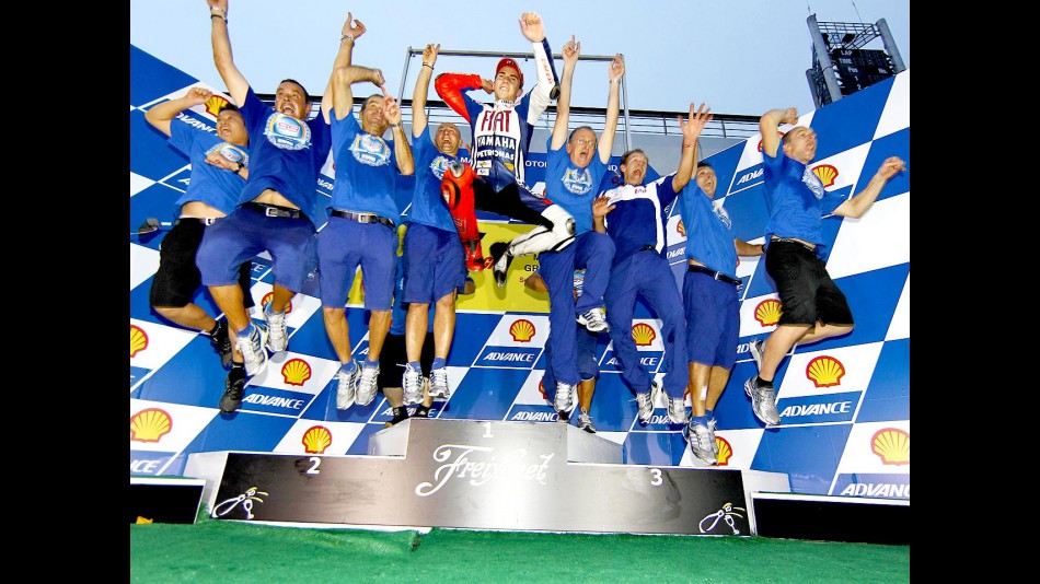 Jorge Lorenzo and his crew celebrating 2010 MotoGP World Championship at Sepang