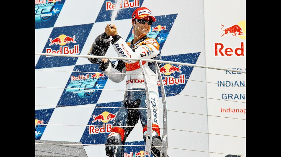 Dani Pedrosa on the podium at Indianapolis