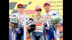 Lorenzo, Pedrosa and Rossi on the podium at Misano
