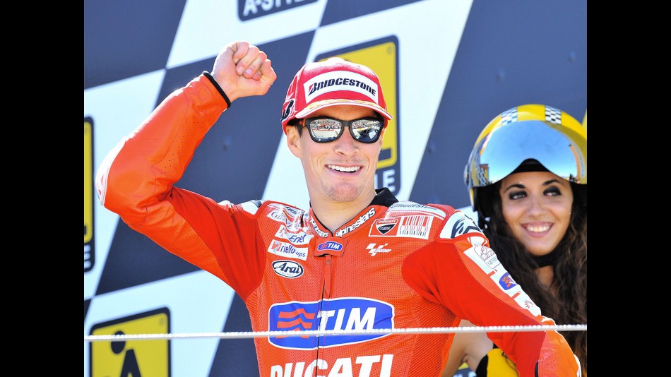 Nicky Hayden on the podium at Motorland Aragón