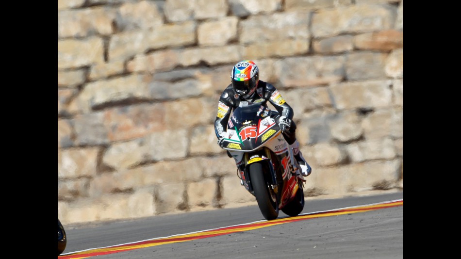 Alex de Angelis ina ction at Motorland Aragón