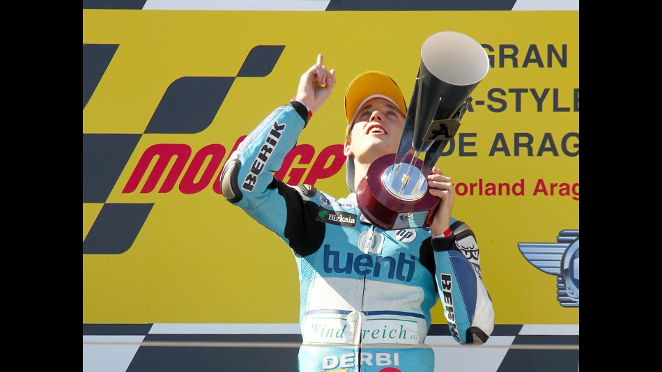 Pol Espargaró on the podium at Motorland Aragón
