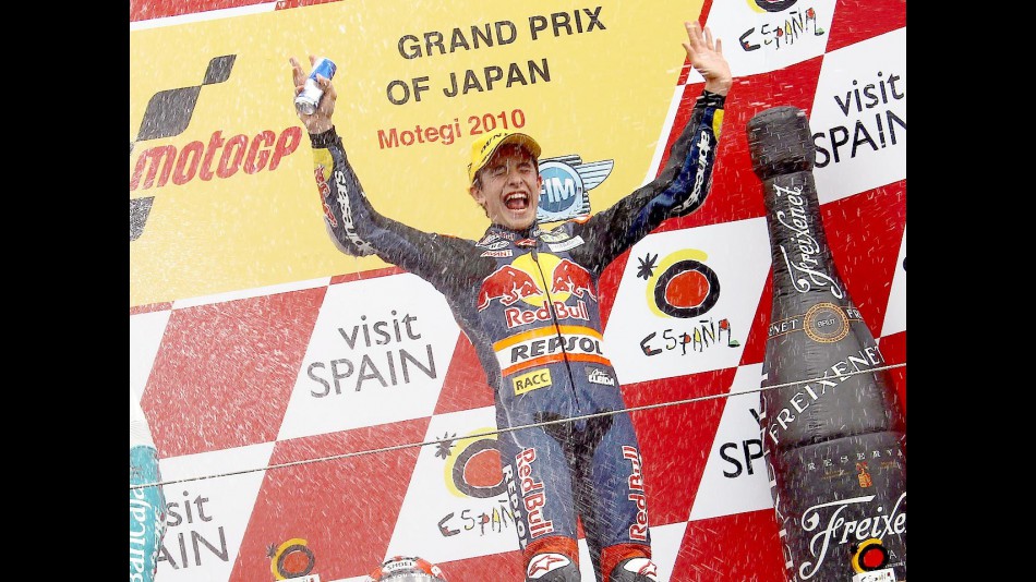 Marc Marquez celebrates GP win at Motegi