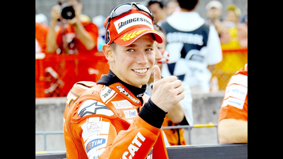 Casey Stoner at the parc fermé after the race in Motegi