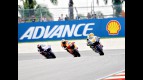 Rossi riding ahead of Dovizioso and Lorenzo at Sepang