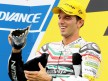 Alex de Angelis on the podium at Sepang