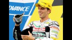 Alex de Angelis on the podium at Sepang