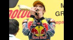 Marc Marquez on the podium at Sepang