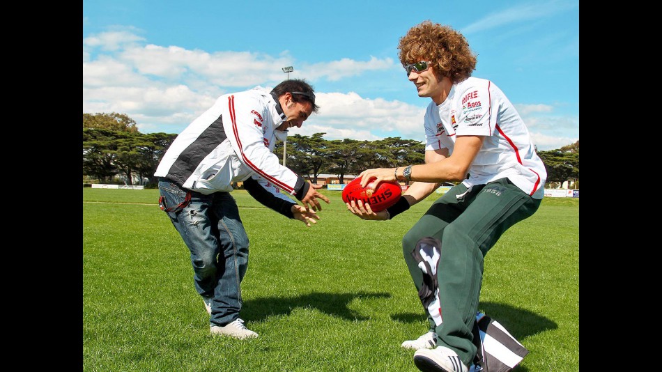 Toni Elias and Marco Simoncelli at Phillip Island Football Club
