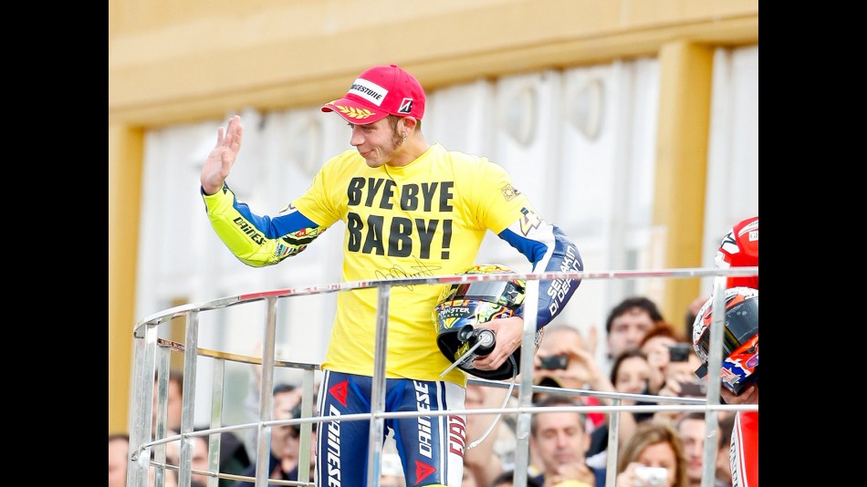 Valentino Rossi on the podium in Valencia