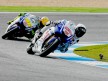 Jorge Lorenzo riding ahead of Valentino Rossin at Estoril