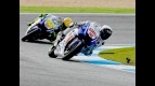 Jorge Lorenzo riding ahead of Valentino Rossin at Estoril
