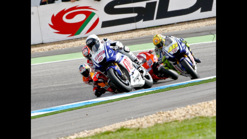 Lorenzo riding ahead of MotoGP group at Estoril