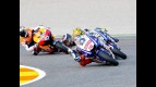 Lorenzo riding ahead of Rossi in Valencia
