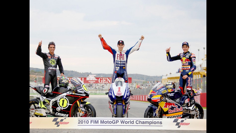 2010 MotoGP, Moto2 and 125cc World Champions Jorge Lorenzo, Toni Elías and Marc Márquez