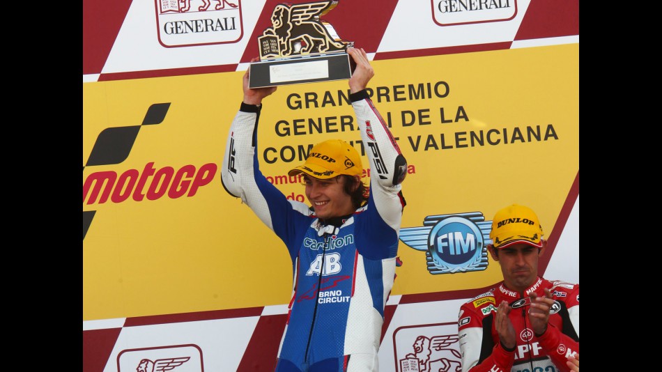 Karel Abraham on the podium in the Valencia GP