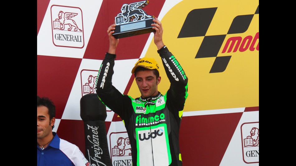 Andrea Iannone on the podium in the Valencia GP