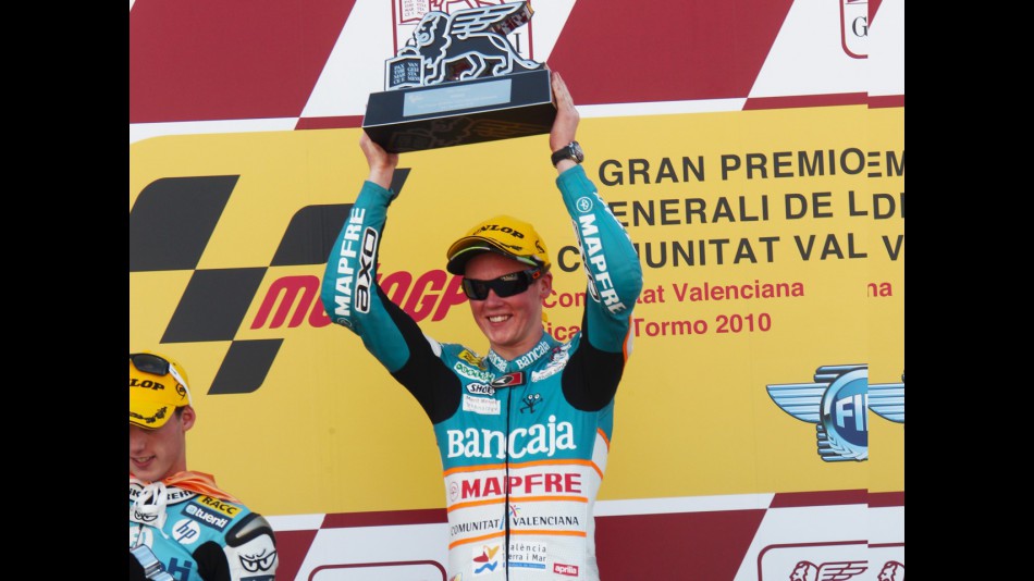 Bradley Smith on the podium in the Valencia GP