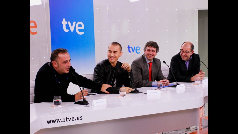 Eugeni de Haro, Jorge Lorenzo, TVE Director Santiago González and Dorna Managing Director Manel Arroyo