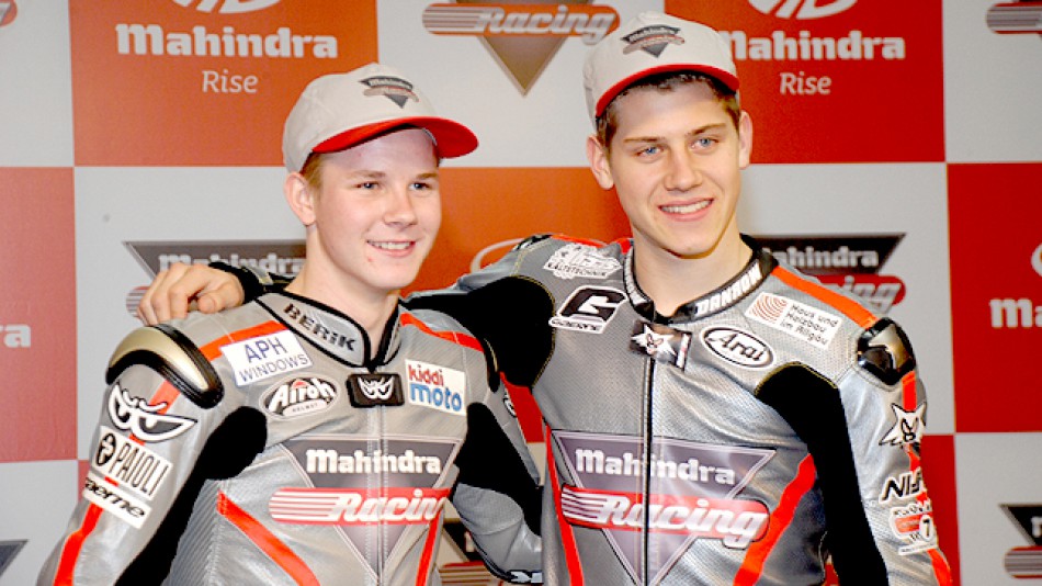 Danny Webb and Marcel Schrotter in the Mahindra Racing presentation