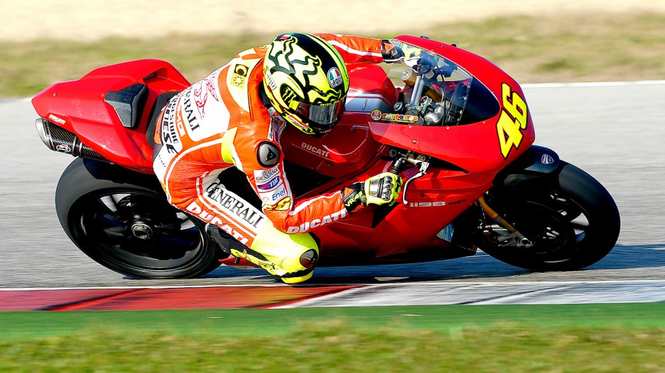 Valentino Rossi testing a Ducati 1198 in Misano
