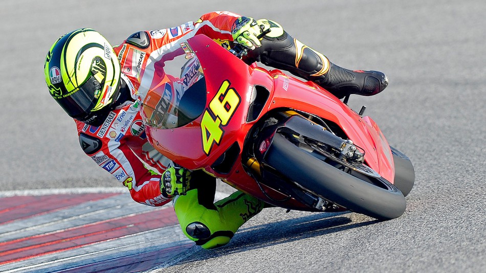 Valentino Rossi testing a Ducati 1198 in Misano