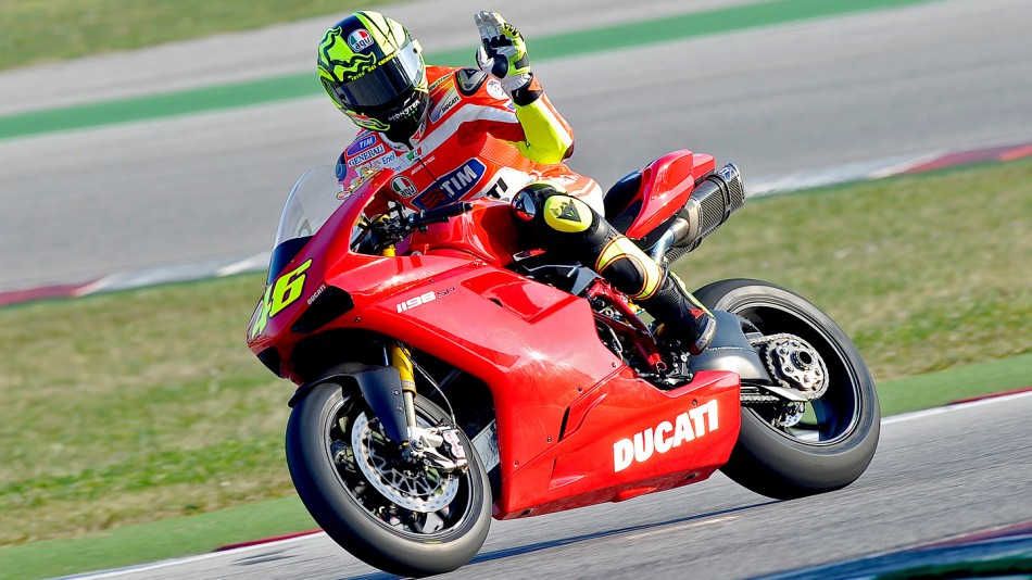 Valentino Rossi testing a Ducati 1198 in Misano