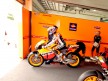 Casey Stoner leaving the Repsol Honda garage in the Sepang test