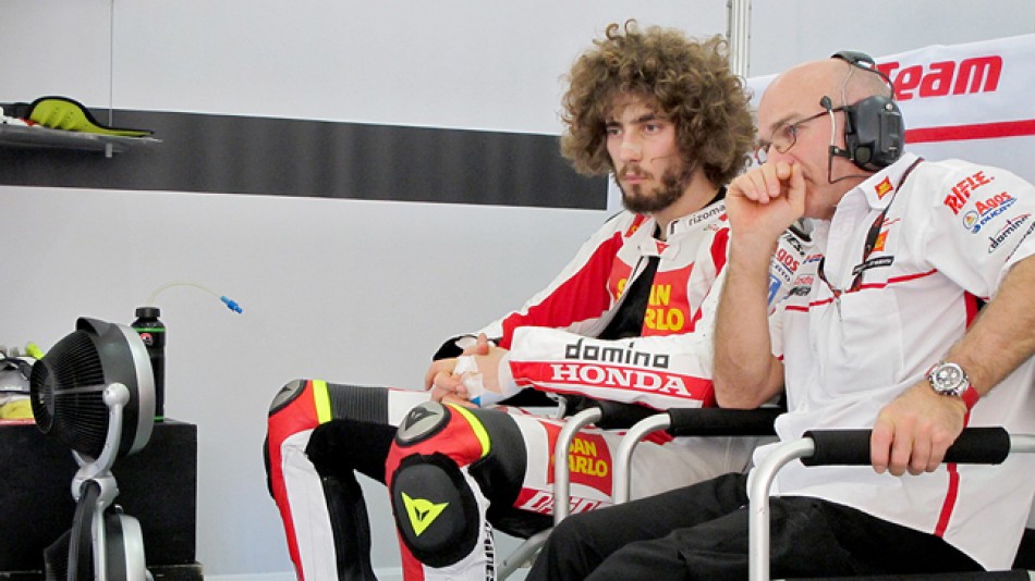 Marco Simoncelli in the San Carlo Honda Gresini garage at the Sepang test