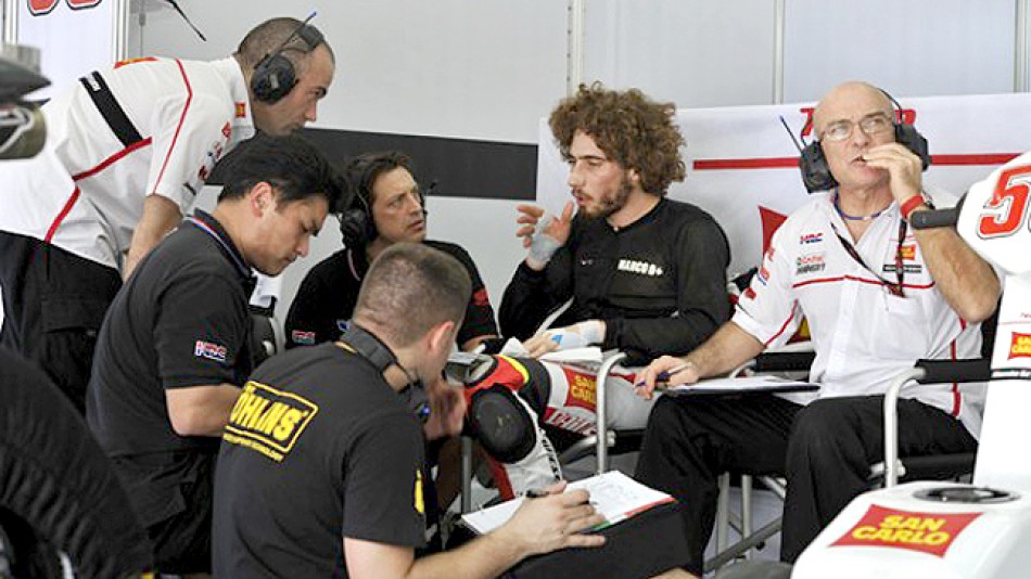 Marco Simoncelli in the San Carlo Honda Gresini garage at the Sepang test
