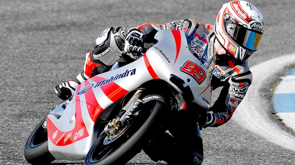 Danny Webb riding the Mahindra GP125 at Estoril