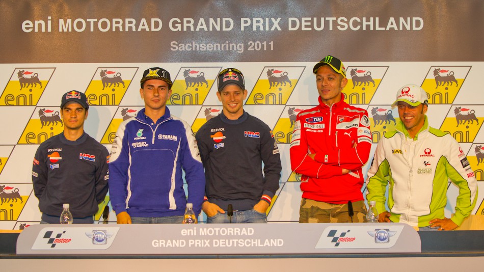 Pedrosa, Lorenzo, Stoner, Rossi, Capirossi, Press Conference, eni Motorrad Grand Prix Deutschland