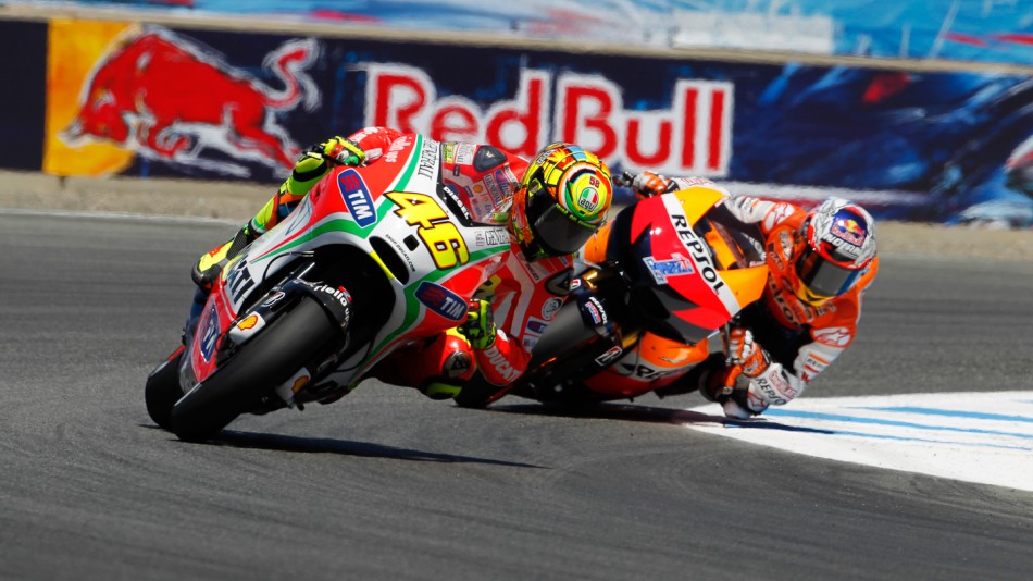 Valentino Rossi, Casey Stoner, Ducati Team, Repsol Honda Team, Laguna Seca FP2