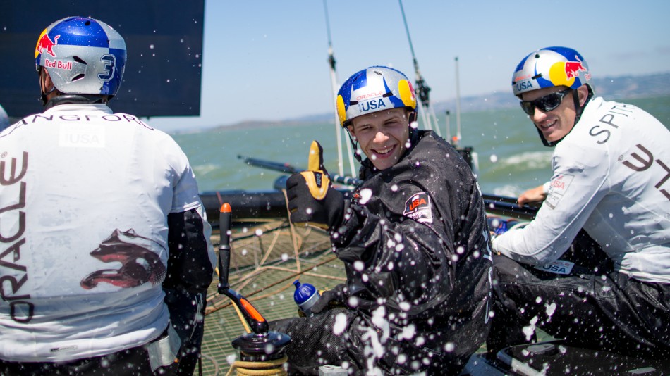 Stefan Bradl on Oracle Team USA’s AC45 with Jimmy Spithill