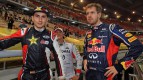 Lorenzo with Schumacher and Vettel at the 2012 Race of Champions