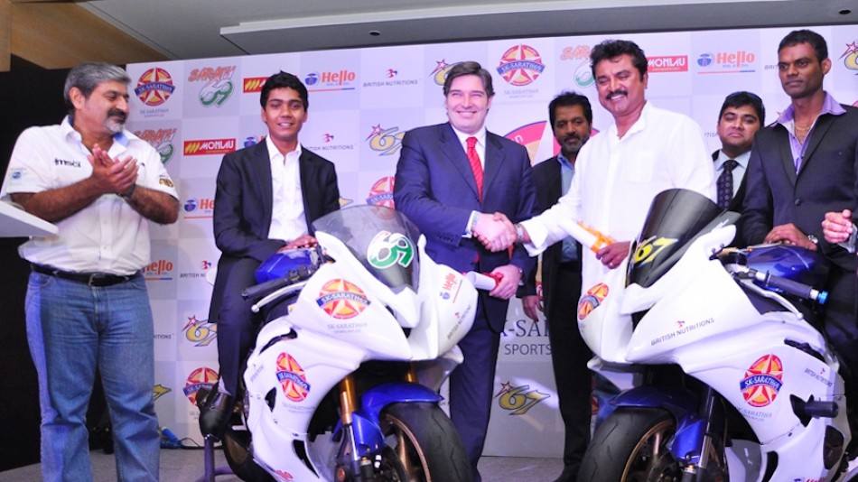 Sarath Kumar with Monlau Competicion Director Jaime Serrano and SK-Sarath69 Director Ramji Govindarajan